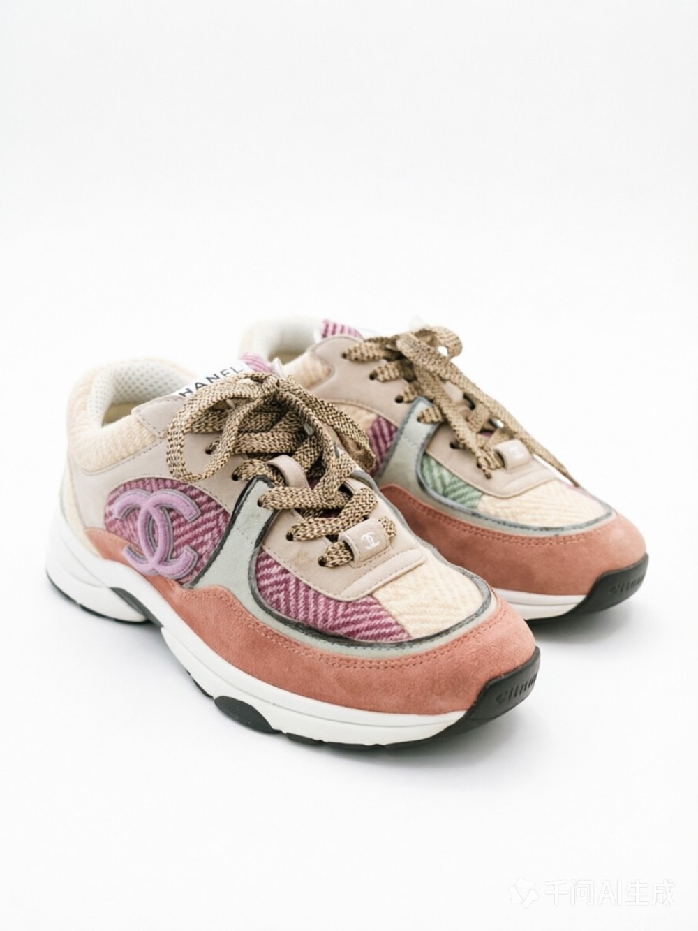 Chanel Multicolor Textile & Suede Sneakers - Pink, Beige, Green